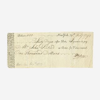 [Hamilton, Alexander] [Panic of 1792] Duer, William Signed Promissory Note