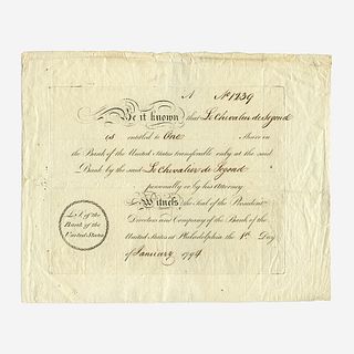 [Hamilton, Alexander] [First Bank of the United States] First Bank of the United States Stock Certificate