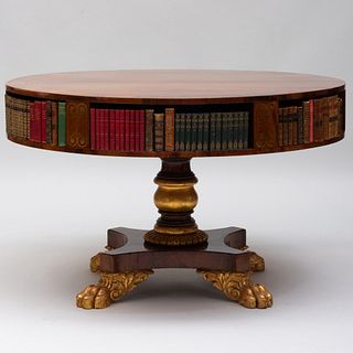 Fine George IV Brass-Inlaid Rosewood and Parcel-Gilt Library Table