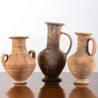 Group of Three Etruscan Polychrome Decorated Terracotta Vessels