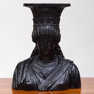 Large Ebonized Composition Bust of a Greek Caryatid, After the Antique