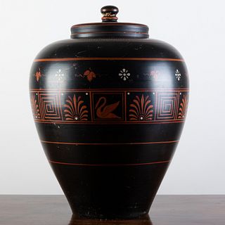 Danish P. Ipsen  Neoclassical Painted and Decorated Terracotta Jar and Cover