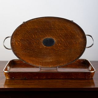 Two English Silver Plate-Mounted Wood Trays