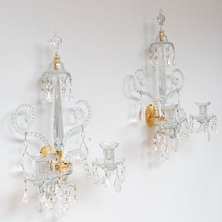 Pair of George III Gilt-Metal-Mounted Cut-Glass Two-Light Wall Lights
