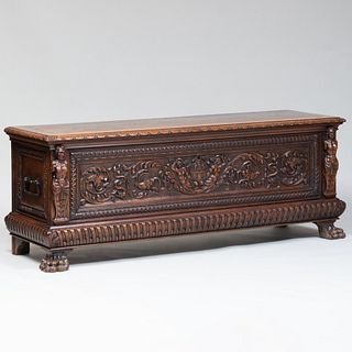 Continental Baroque Style Carved Walnut and Oak Cassone, Possibly French