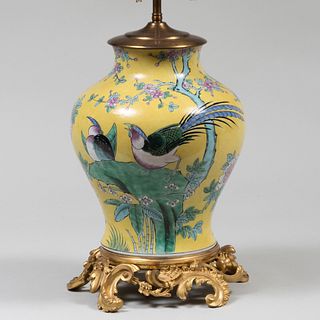 Chinese Famille-Jaune Vase Mounted as a Lamp