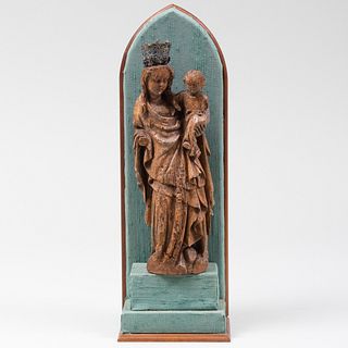 Renaissance Style Carved Wood Figure of the Madonna and Child