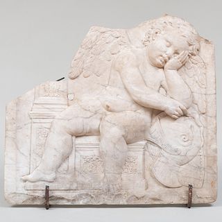 Italian Carved Fragmentary Panel of a Sleeping Angel 