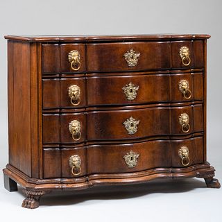 Continental Oak and Elm Undulating Serpentine Four Drawer Commode, Possibly Danish