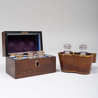 Two Sets of Gilt-Decorated Glass Scent Bottles in Cases
