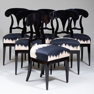 Set of Six Biedermeier Black Lacquer Side Chairs