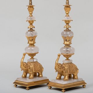 Pair of Gilt-Bronze-Mounted Rock-Crystal  Figural Table Lamps