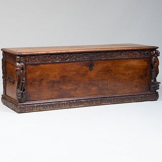 Continental Late Renaissance Style Carved Walnut Cassone, Possibly Italian
