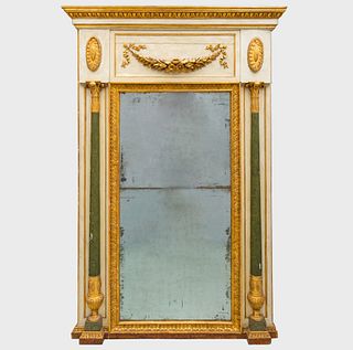 Large Italian Neoclassical Painted and Parcel-Gilt Mirror