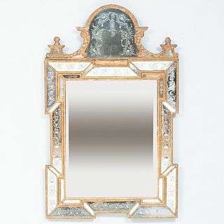 Swedish Baroque Style Etched Glass and Giltwood Mirror