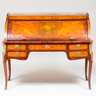 Louis XV Ormolu-and Brass-Mounted Tulipwood and Amaranth Marquetry Bureau Ã  Cylinder, Possibly by Denis Gentry