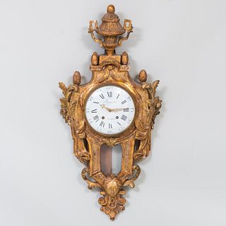 Louis XVI Style Giltwood Cartel Clock, Dial Signed Ragot Paris 