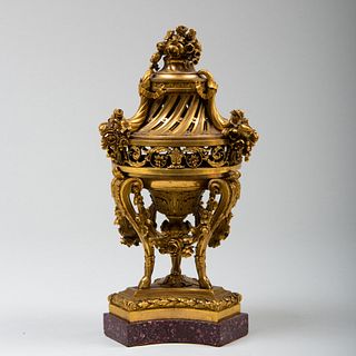 Louis XVI Style Ormolu BrÃ»le Parfum on a Porphyry Base