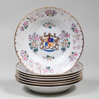 Set of Seven Samson Porcelain Armorial Soup Plates