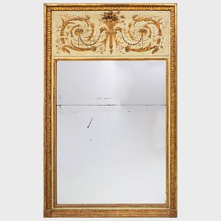 Large Louis XVI Style Painted and Parcel-Gilt Mirror