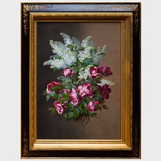 Raoul Macherat de LongprÃ© (1843-?): Floral Still Lifes: A Pair