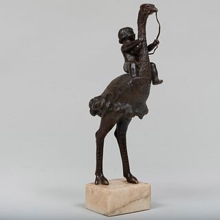 Unusual Bronze Model of a Boy Riding an Ostrich