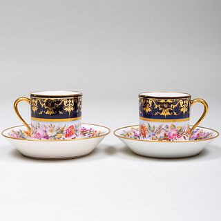 Pair of SÃ¨vres Cobalt Ground Porcelain Cups and Saucers