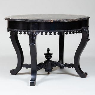 Victorian Ebonized Low Center Table with Porto Marble Top