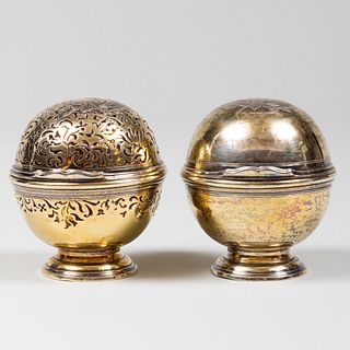 Two Continental Silver-Gilt Pomanders
