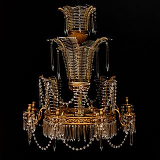 Baltic Neoclassical Style Gilt-Bronze, Brass and Cut-Glass Eight-Light Chandelier