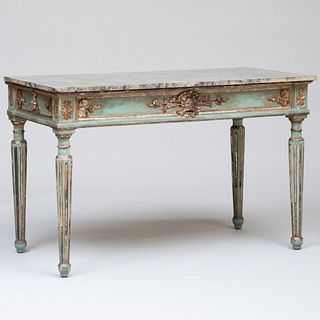 North Italian Green Painted and Parcel-Gilt Console Table