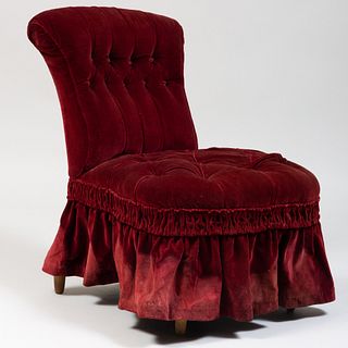 Napoleon III Red Velvet Upholstered Slipper Chair, by Maison Jansen