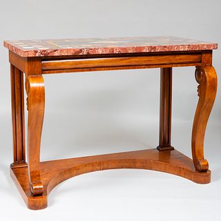 Continental Walnut Console Table with Specimen Marble Top