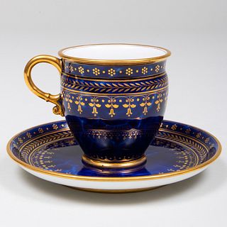 SÃ¨vres Porcelain Blue Ground Cup and Saucer