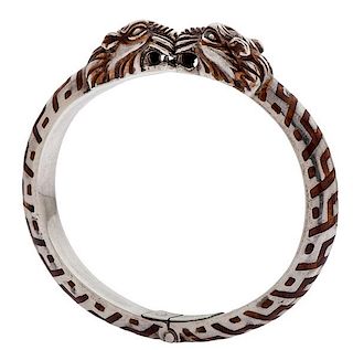 Gucci Double Lion Hinged Bangle Bracelet 
