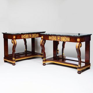 Pair of Empire Style Ormolu-Mounted Mahogany Console Tables