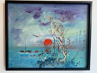Signed Japanese Oil on Canvas 