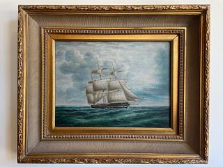 Oil on Canvas Unsigned U.S. Ship at Sea 