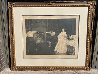 Large 19th C Lithograph The Duel 