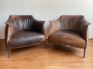 Pair Poltrona Frau Archibald Leather Club Chairs 