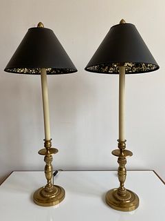 Pair Chapman Brass Candlestick Lamps