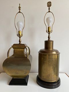 Pair Brass Table Lamps Chinese Motif