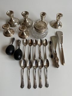 22 Sterling Silver Articles sewing candleholders flatware