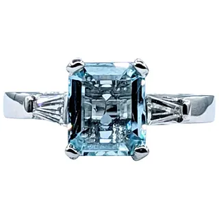 Ice Blue Aquamarine & Diamond Ring in Platinum - Hinged
