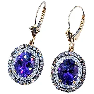 Royal Purple Amethyst & Diamond Dangle Earrings