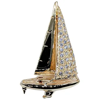 Shimmering Diamond & 14K Gold Sailboat Slide Pendant