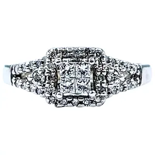 Elegant Diamond & Solid White Gold "Illusion" Ring