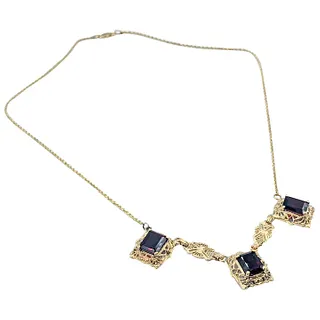 Vintage Emerald-Cut Garnet & 14K Gold Necklace