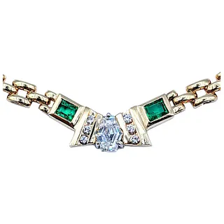 One of a Kind Shield Cut Diamond & Emerald Chain Necklace