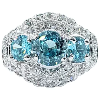Ice Blue Natural Zircon & Diamond Cocktail Ring - Platinum
